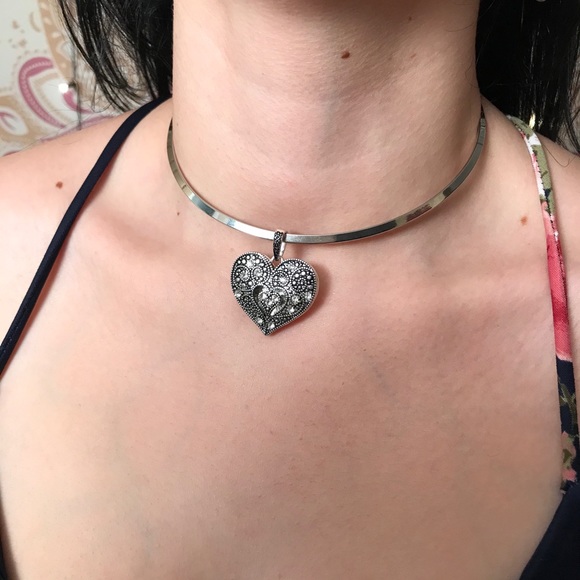 Host Pick! Silver Heart Necklace w/ Rhinestones - Picture 7 of 9